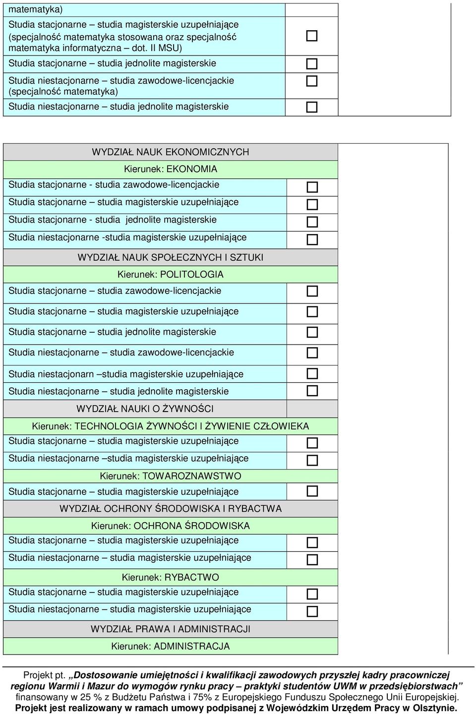 uzupełniające WYDZIAŁ NAUK SPOŁECZNYCH I SZTUKI Kierunek: POLITOLOGIA Studia stacjonarne studia zawodowe-licencjackie Studia niestacjonarn studia magisterskie uzupełniające WYDZIAŁ