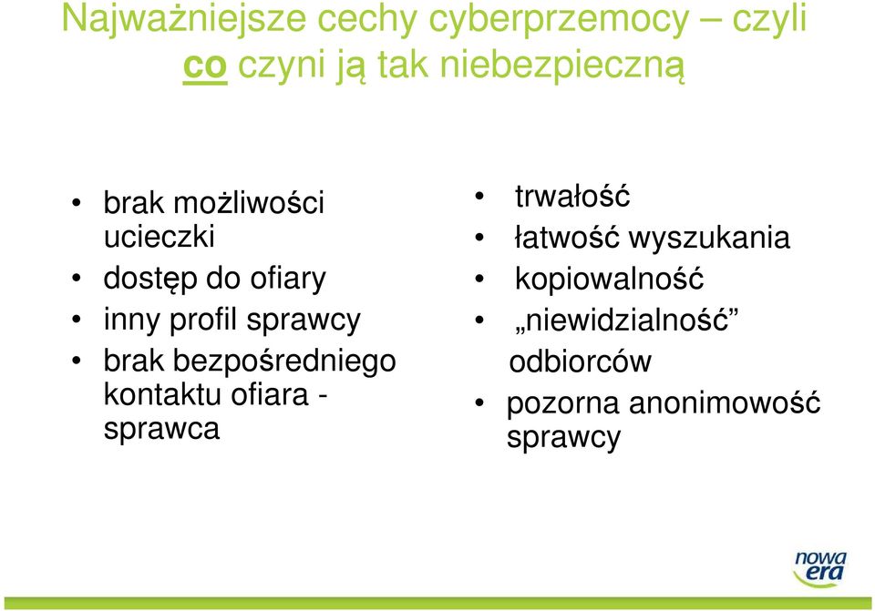 sprawcy brak bezpośredniego kontaktu ofiara - sprawca trwałość