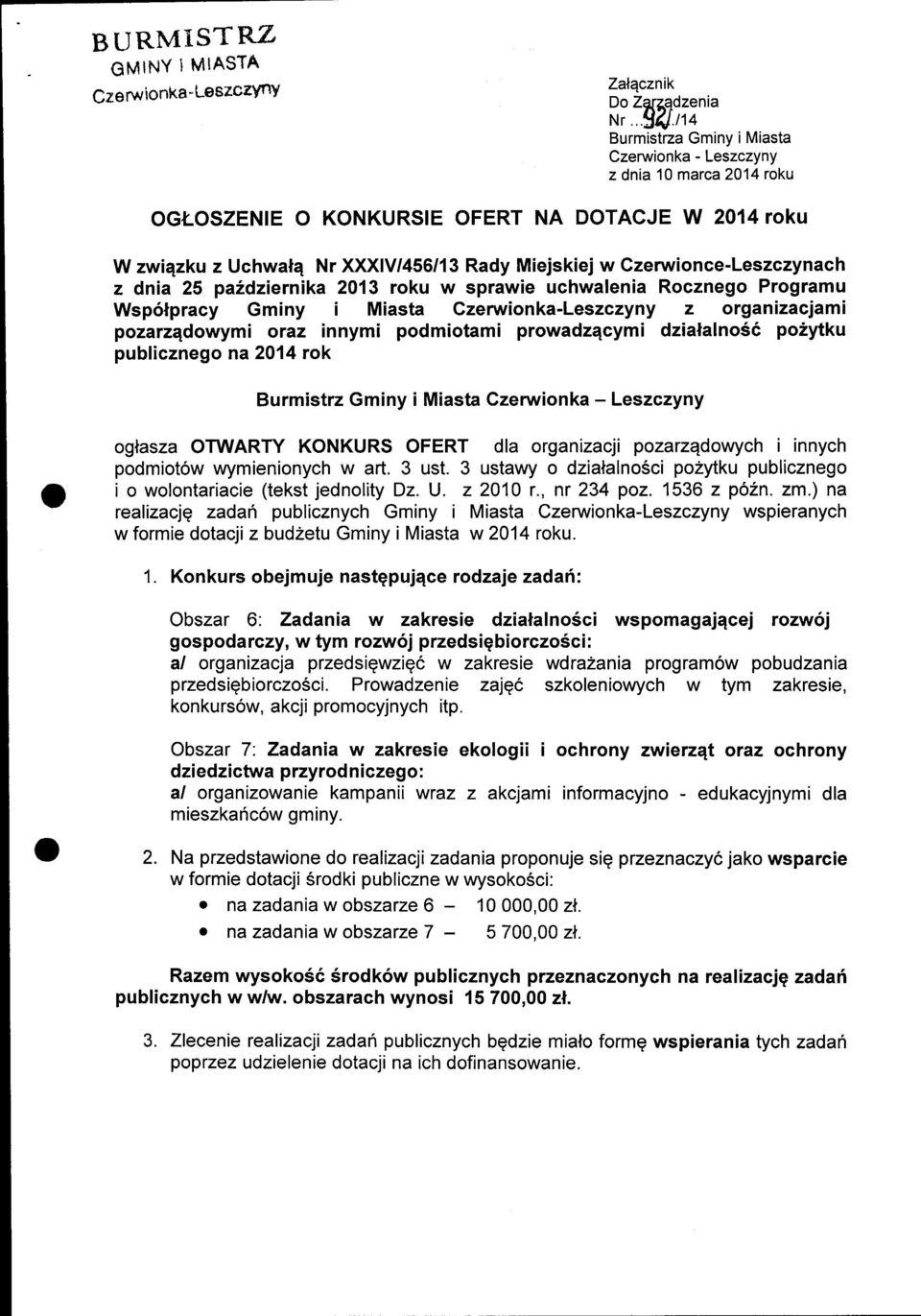 Czerwionce-Leszczynach z dnia 25 pa2dziernika 2lfi roku w sprawie uchwalenia Rocznego Programu Wsp6lpracy Gminy i Miasta Gzerwionka-Leszczyny z organizacjami pozarzqdowymi oraz innymi podmiotami