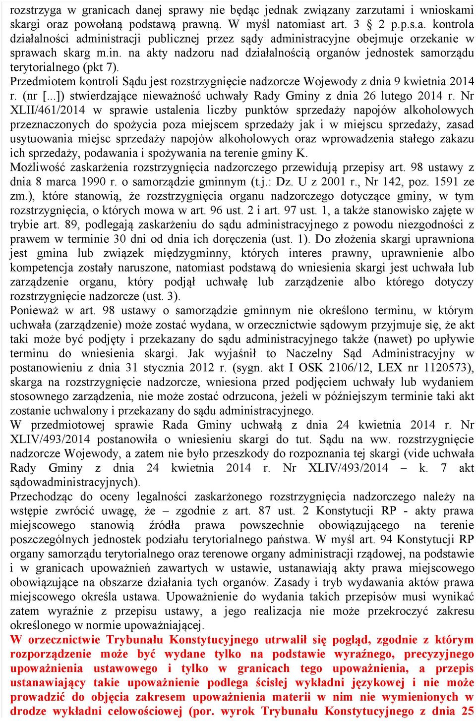 ..]) stwierdzające nieważność uchwały Rady Gminy z dnia 26 lutego 2014 r.
