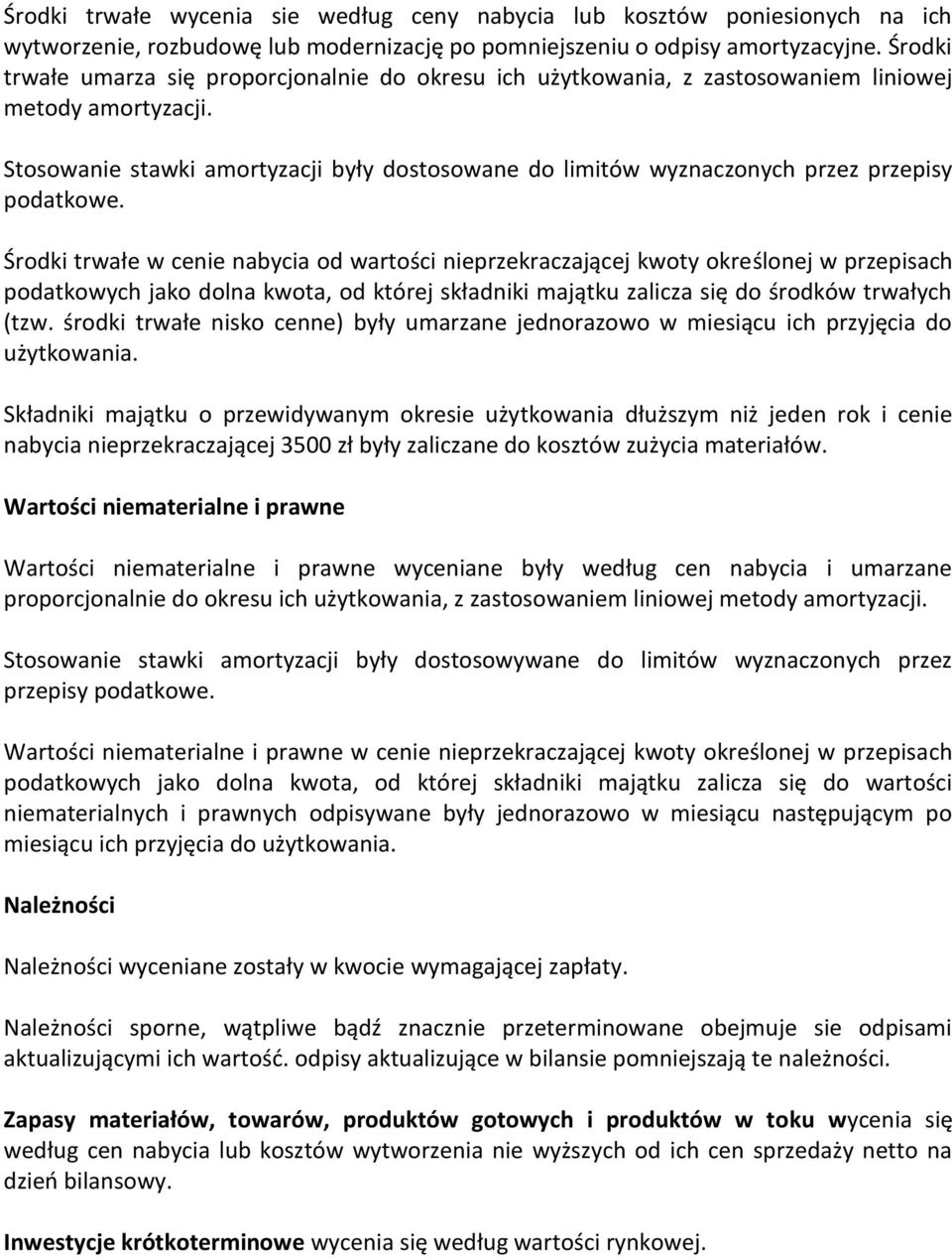 Stosowanie stawki amortyzacji były dostosowane do limitów wyznaczonych przez przepisy podatkowe.