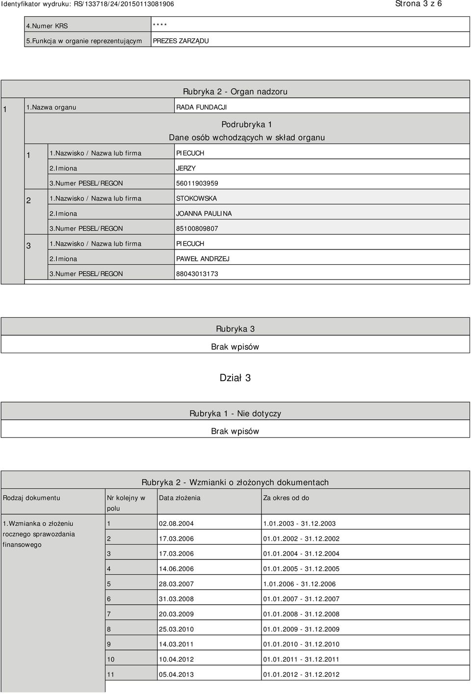 Nazwisko / Nazwa lub firma PIECUCH PAWEŁ ANDRZEJ 3.