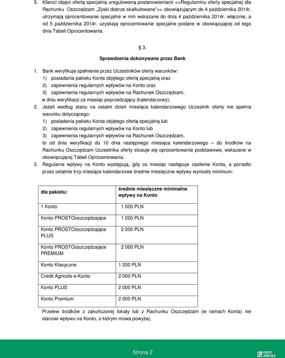 uzyskają oprocentowanie specjalne podane w obowiązującej od tego dnia Tabeli Oprocentowania. 3. Sprawdzenia dokonywane przez Bank 1.