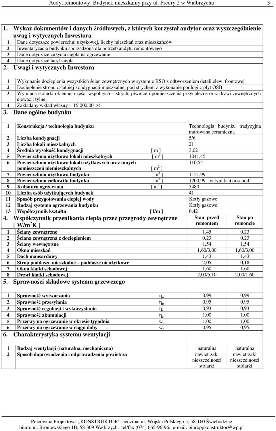 Uwagi i wytycznych Inwestora 1 Wykonanie docieplenia wszystkich ścian zewnętrznych w systemie BSO z odtworzeniem detali elew.