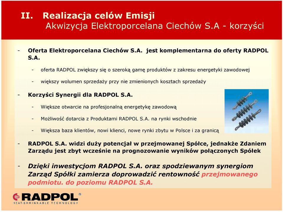 - korzyści - Oferta Elektroporcelana Ciechów S.A.