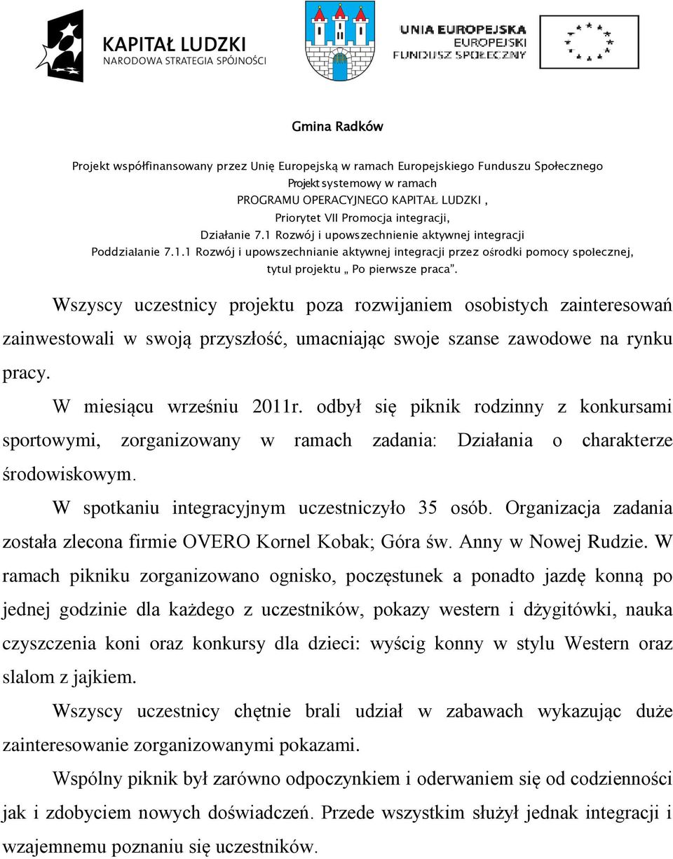 Organizacja zadania została zlecona firmie OVERO Kornel Kobak; Góra św. Anny w Nowej Rudzie.