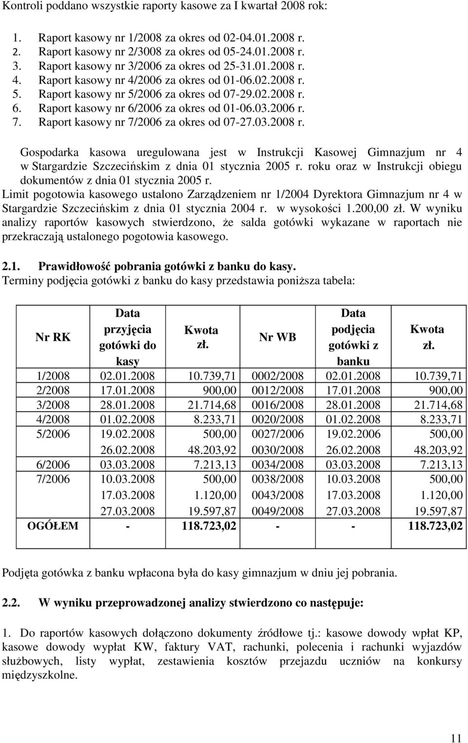 Raport kasowy nr 6/2006 za okres od 01-06.03.2006 r. 7. Raport kasowy nr 7/2006 za okres od 07-27.03.2008 r.