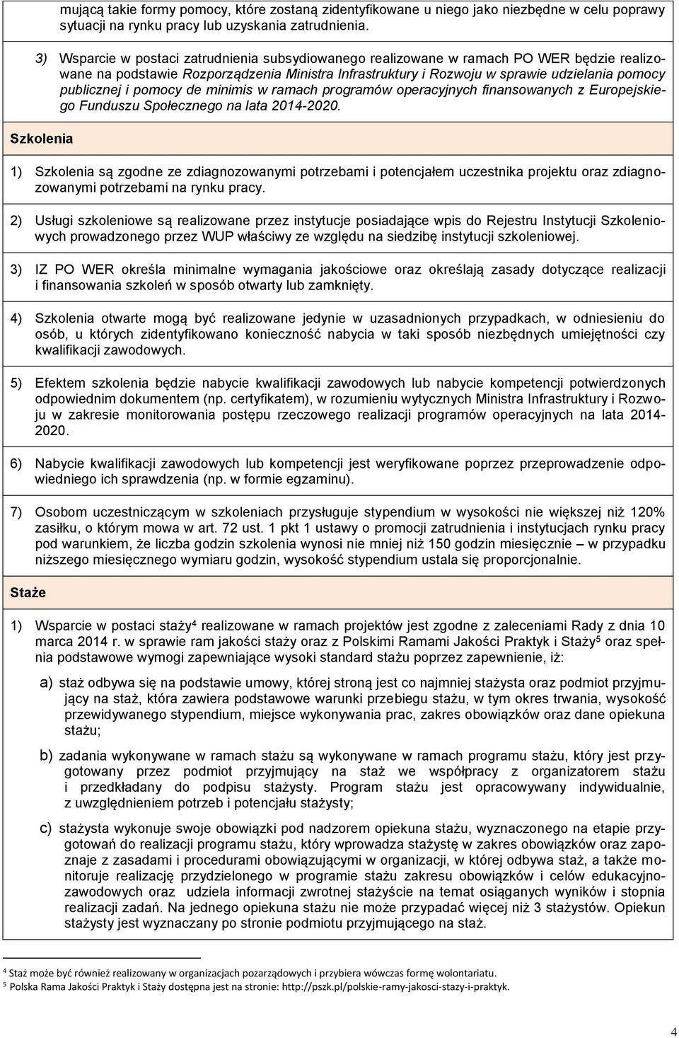 pomocy de minimis w ramach programów operacyjnych finansowanych z Europejskiego Funduszu Społecznego na lata 2014-2020.