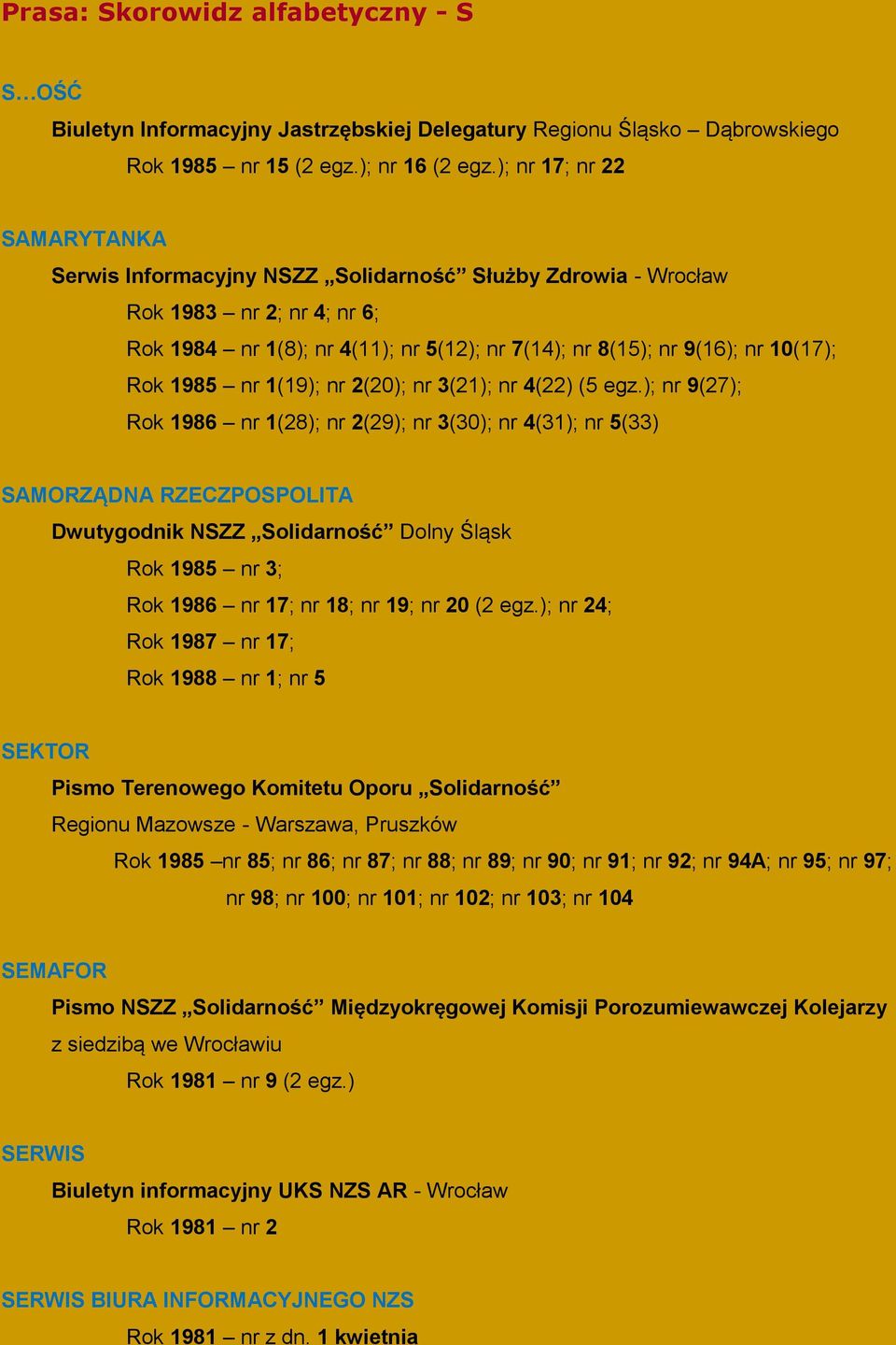 1985 nr 1(19); nr 2(20); nr 3(21); nr 4(22) (5 egz.