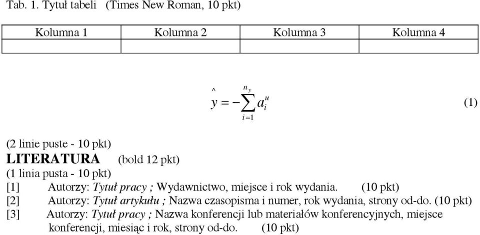 LITERATURA (bold 12 pkt) [1] Autorzy: Tytuł pracy ; Wydawnictwo, miejsce i rok wydania.