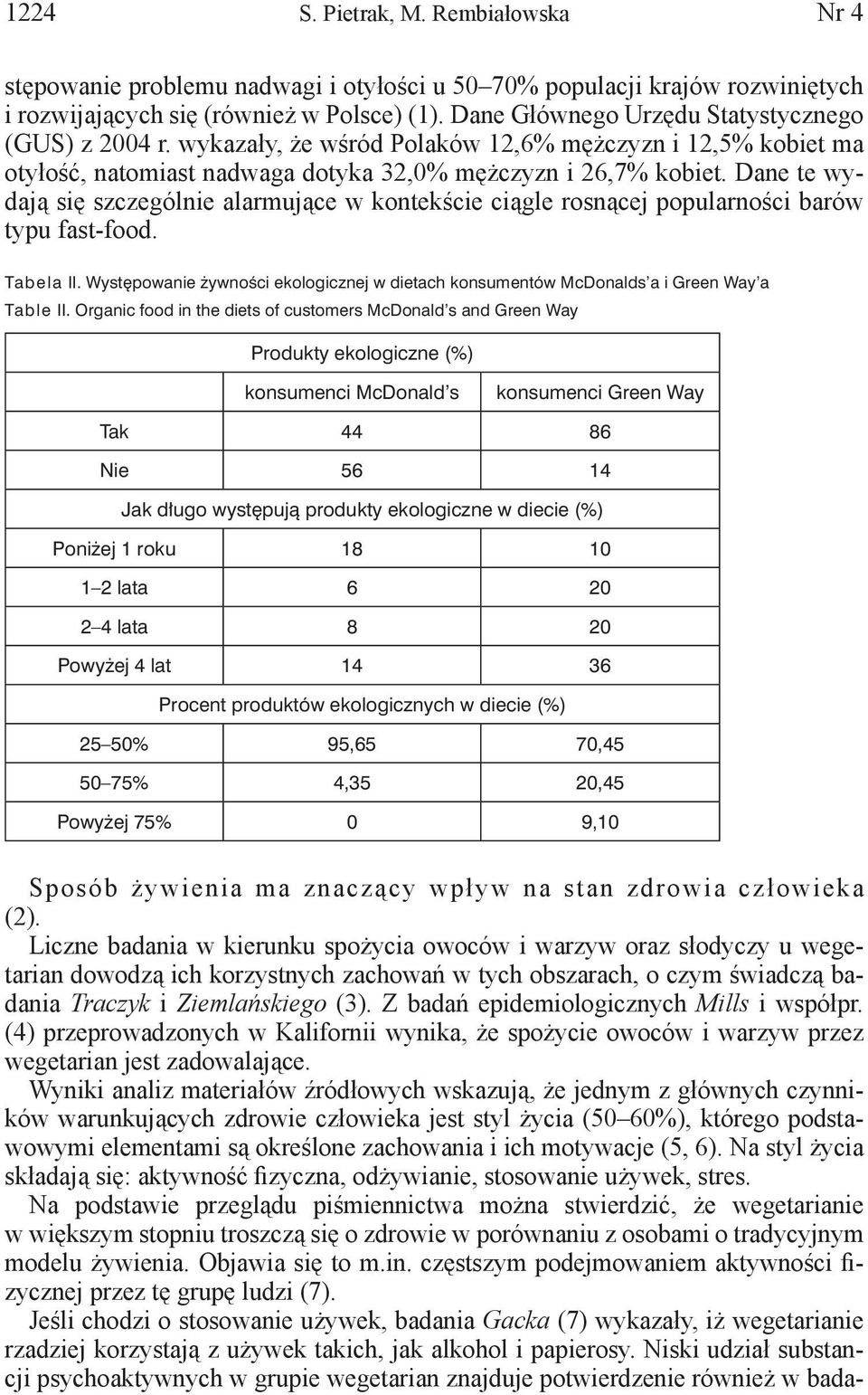 Dane te wydają się szczególnie alarmujące w kontekście ciągle rosnącej popularności barów typu fast-food. Tabela II.