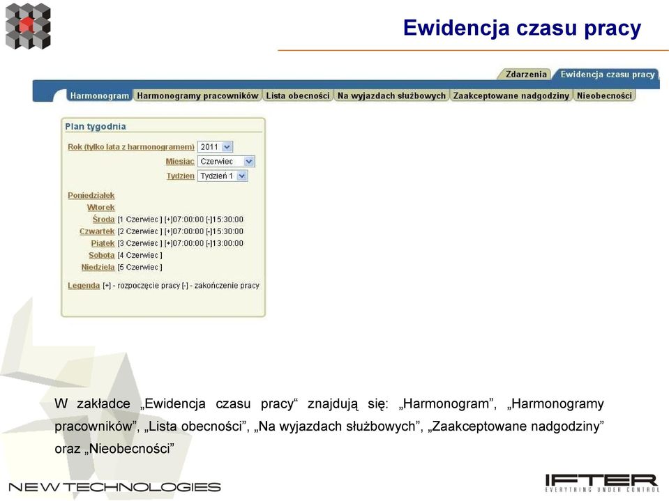 Harmonogramy pracowników, Lista obecności, Na