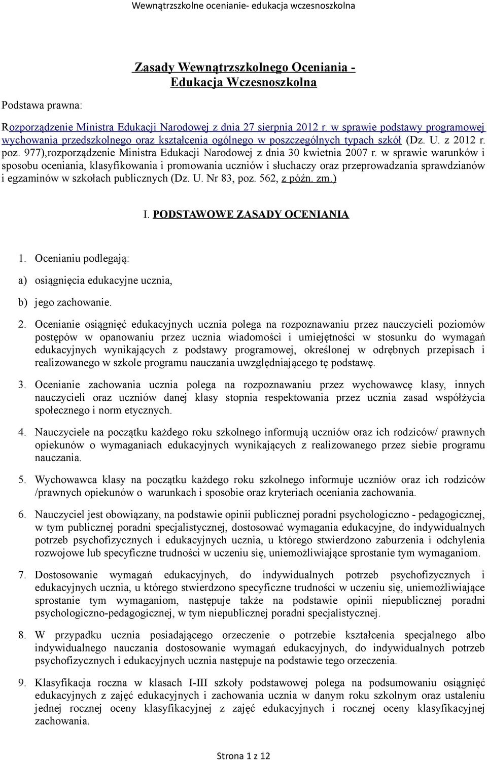 977),rozporządzenie Ministra Edukacji Narodowej z dnia 30 kwietnia 2007 r.