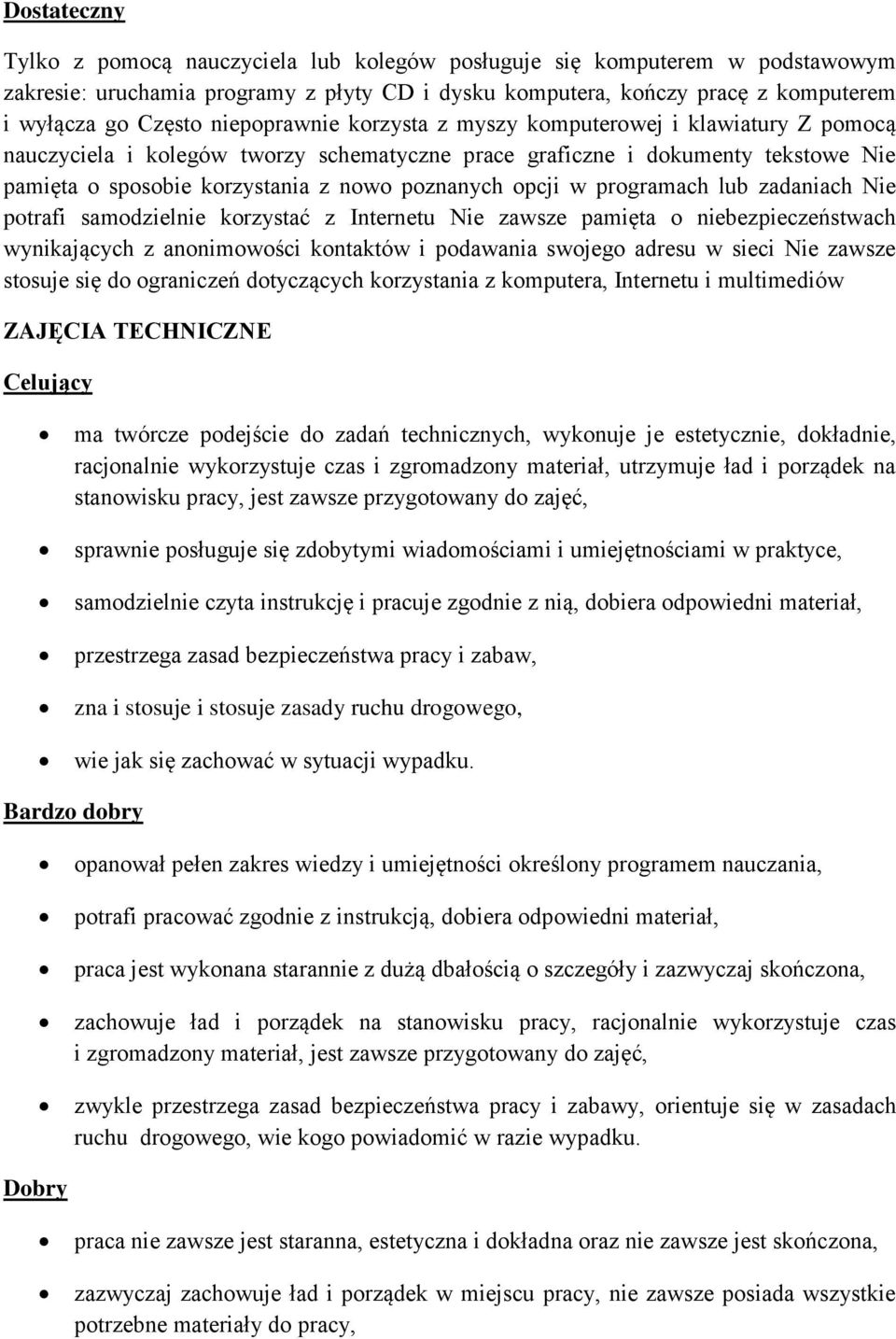 opcji w programach lub zadaniach Nie potrafi samodzielnie korzystać z Internetu Nie zawsze pamięta o niebezpieczeństwach wynikających z anonimowości kontaktów i podawania swojego adresu w sieci Nie