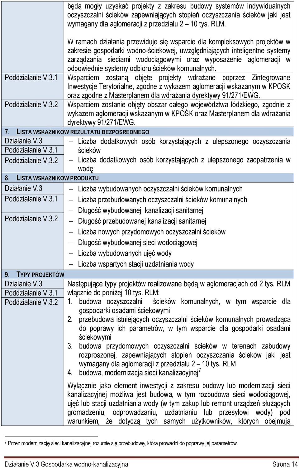 aglomeracji w odpowiednie systemy odbioru ścieków komunalnych. Poddziałanie V.3.