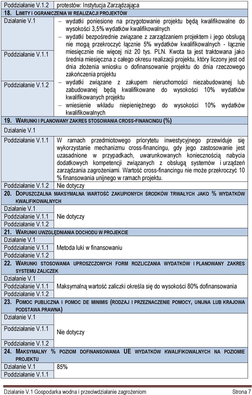 projektem i jego obsługą nie mogą przekroczyć łącznie 5% wydatków kwalifikowalnych - łącznie Poddziałanie V.1.1 miesięcznie nie więcej niż 20 tys. PLN.