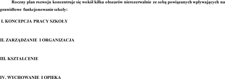prawidłowe funkcjonowanie szkoły: I.