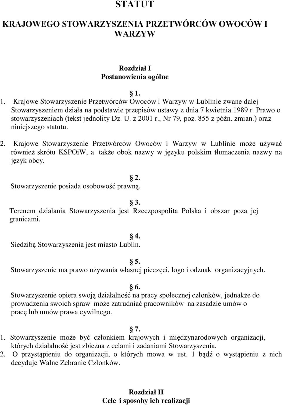 Prawo o stowarzyszeniach (tekst jednolity Dz. U. z 20