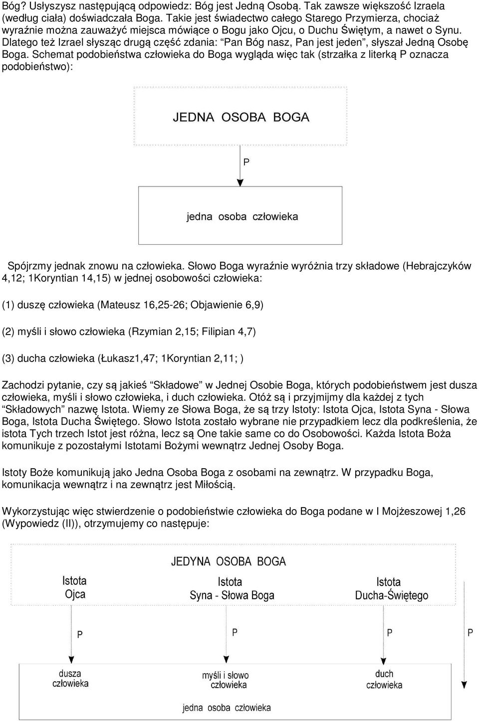 Dlatego też Izrael słysząc drugą część zdania: Pan Bóg nasz, Pan jest jeden, słyszał Jedną Osobę Boga.