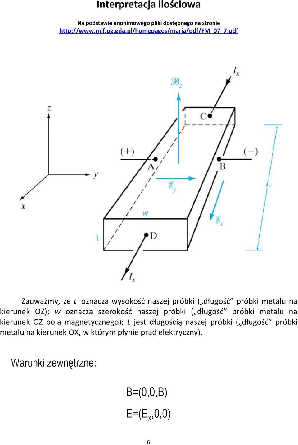 pdf Zauważmy, że t oznacza wysokość naszej próbki ( długość próbki metalu na kierunek OZ); w oznacza
