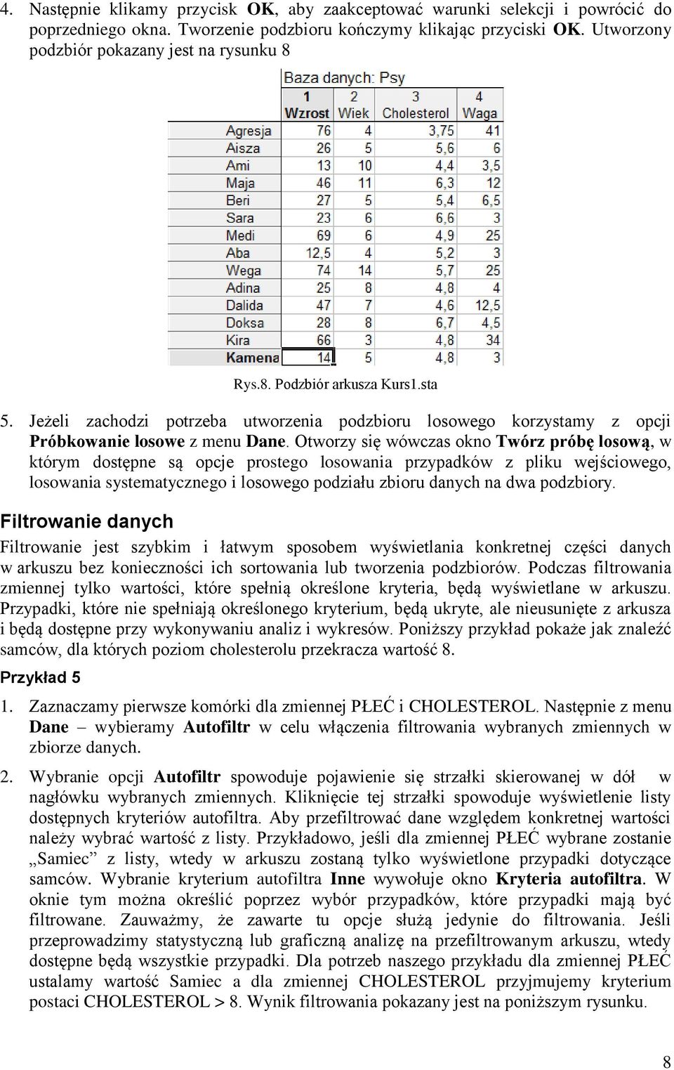 Otworzy się wówczas okno Twórz próbę losową, w którym dostępne są opcje prostego losowania przypadków z pliku wejściowego, losowania systematycznego i losowego podziału zbioru danych na dwa podzbiory.