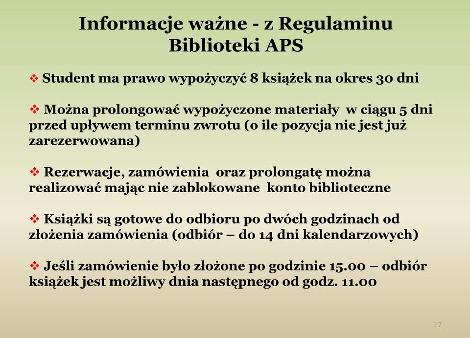 można realizować mając nie zablokowane konto biblioteczne Książki są gotowe do odbioru po dwóch godzinach od złożenia zamówienia