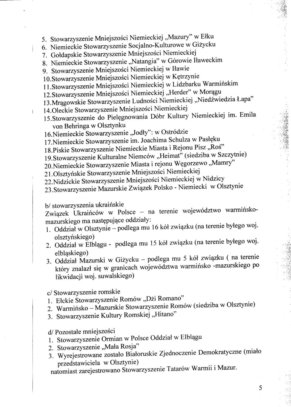 Stowarzyszenie Mniejszosci Niemieckiej w Lidzbarku Warmihskim 12.Stowarzyszenie Mniejszosci Niemieckiej Herder" w Mor^gu 15. Mr^gowskie Stowarzyszenie Ludnosci Niemieckiej Niedzwiedzia Lapa" 14.