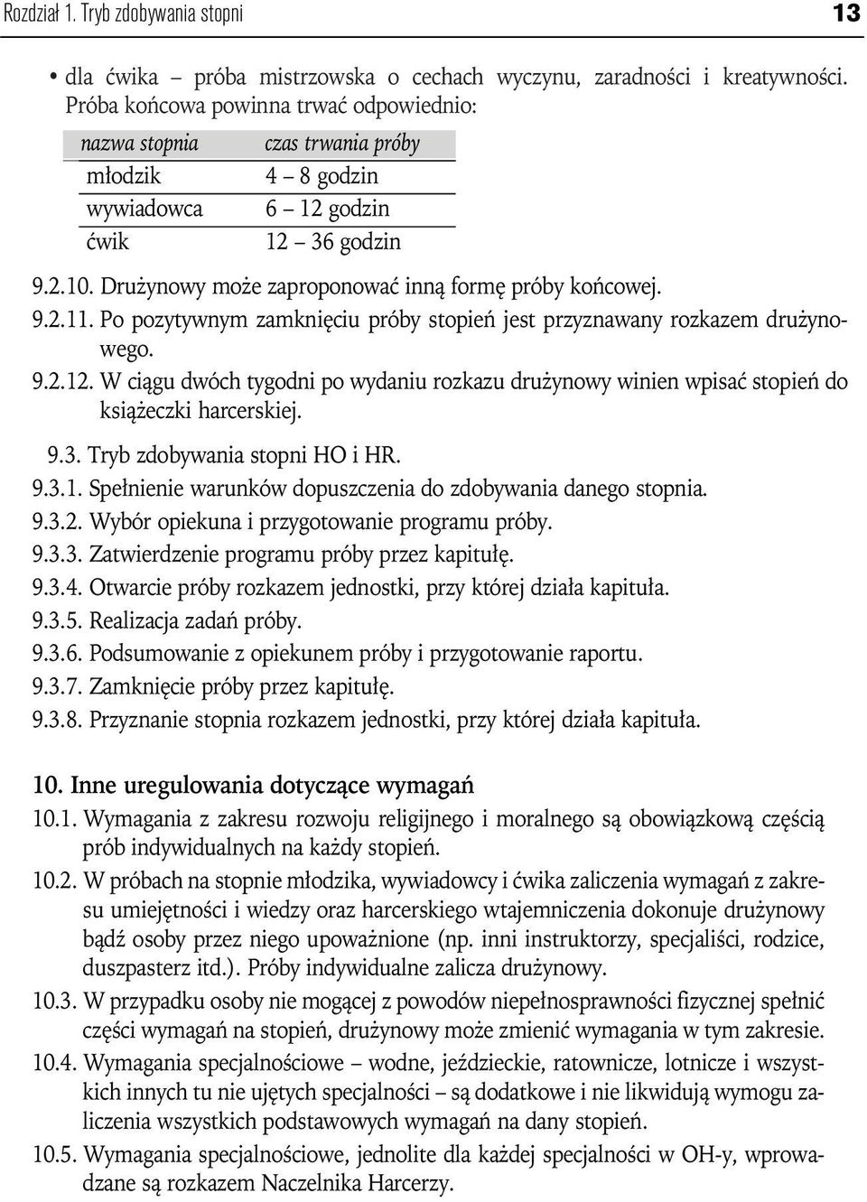Po pozytywnym zamknięciu próby stopień jest przyznawany rozkazem drużynowego. 9.2.12. W ciągu dwóch tygodni po wydaniu rozkazu drużynowy winien wpisać stopień do książeczki harcerskiej. 9.3.