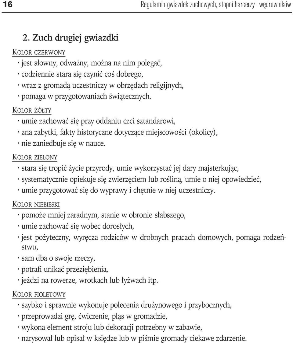 świątecznych. KOLOR ŻÓŁTY umie zachować się przy oddaniu czci sztandarowi, zna zabytki, fakty historyczne dotyczące miejscowości (okolicy), nie zaniedbuje się w nauce.