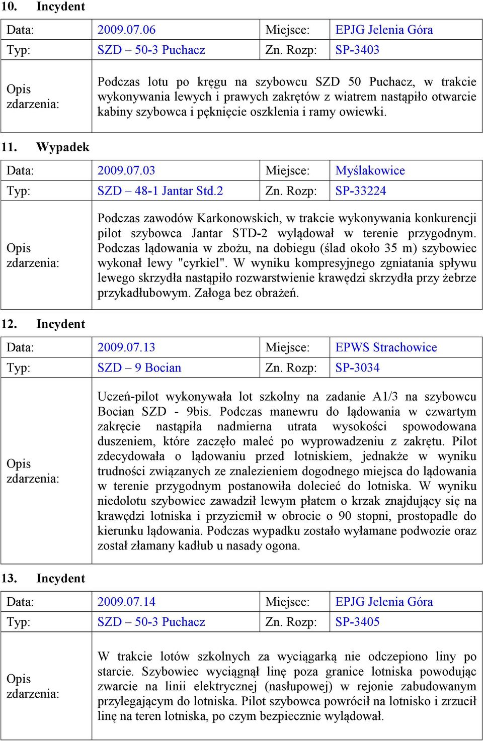 Wypadek Data: 2009.07.03 Miejsce: Myślakowice Typ: SZD 48-1 Jantar Std.2 Zn.