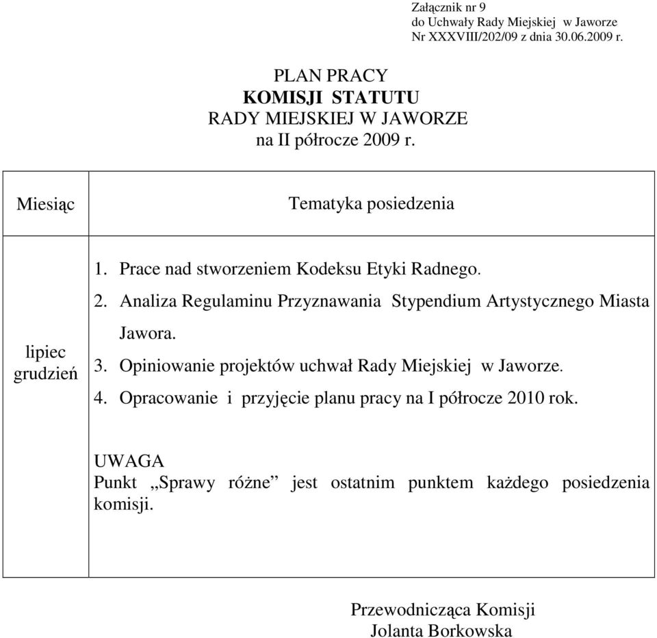 Analiza Regulaminu Przyznawania Stypendium Artystycznego Miasta Jawora. 3.