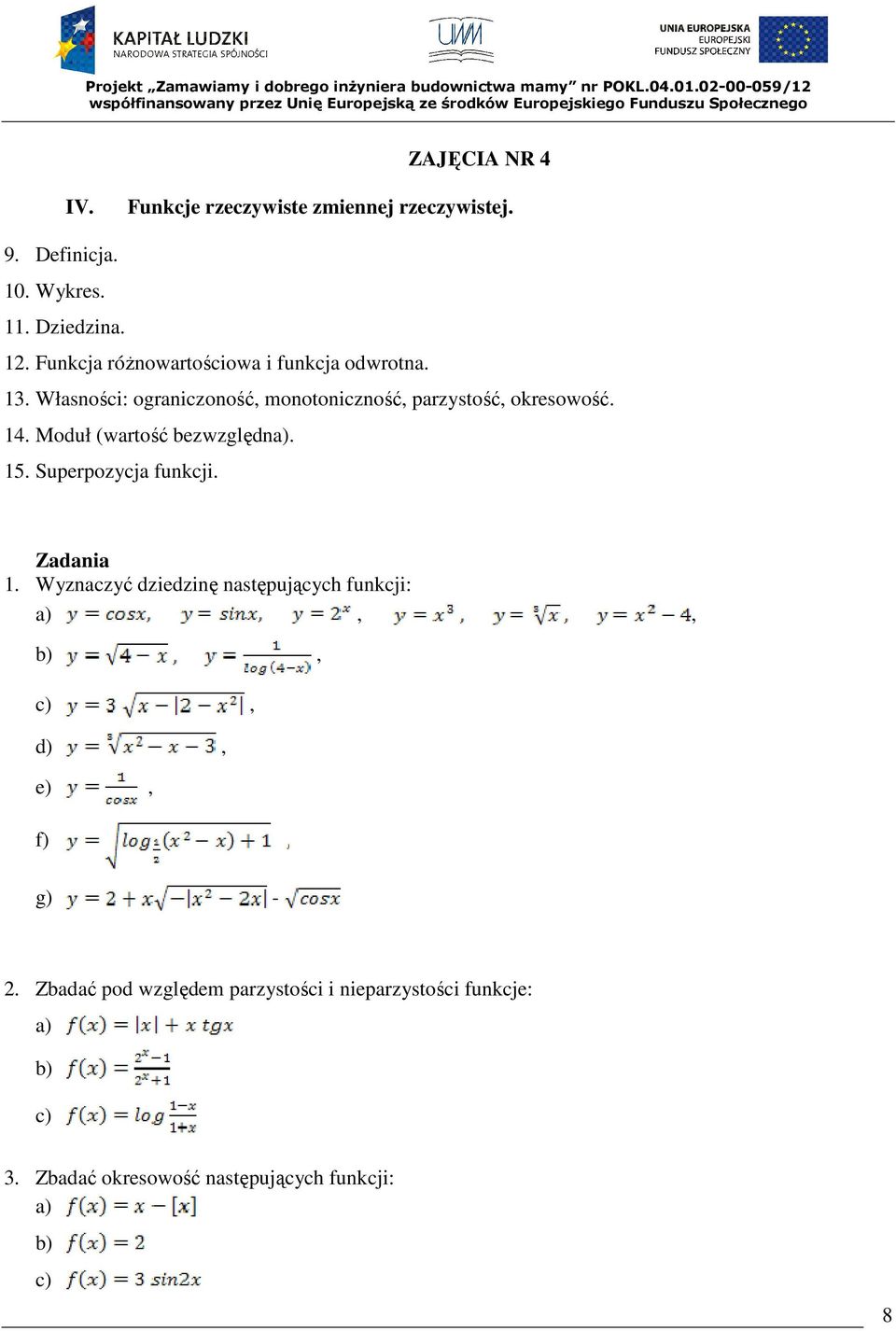 14. Moduł (wartość bezwzględn. 15. Superpozycja funkcji. Zadania 1.