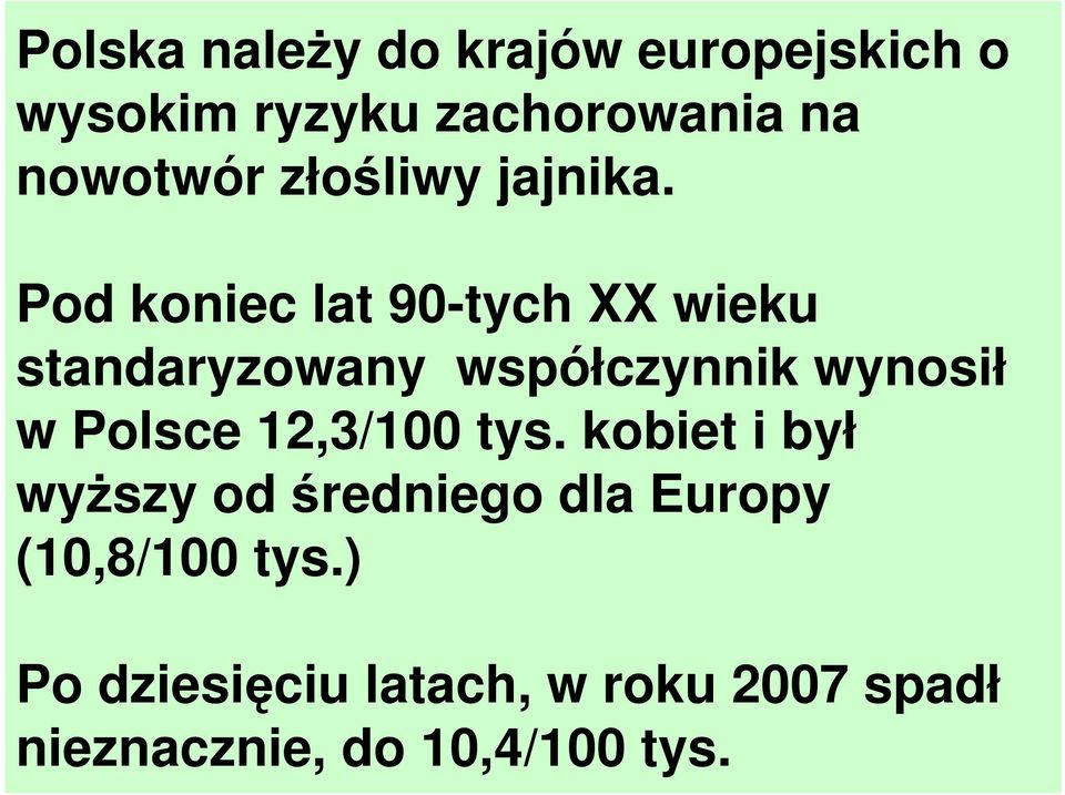 Pod koniec lat 90-tych XX wieku standaryzowany współczynnik wynosił w Polsce