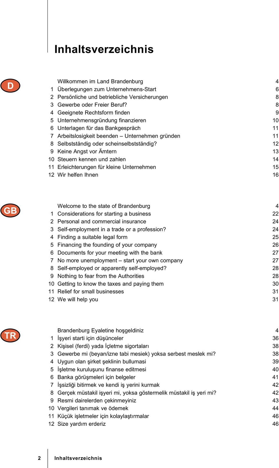 12 9 Keine Angst vor mtern 13 10 Steuern kennen und zahlen 14 11 Erleichterungen fr kleine Unternehmen 15 12 Wir helfen Ihnen 16 Welcome to the state of Brandenburg 4 1 Considerations for starting a