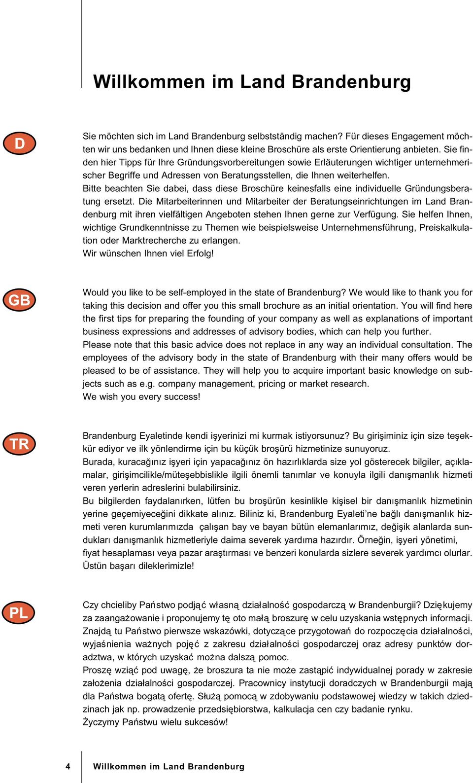 Bitte beachten Sie dabei, dass diese Broschre keinesfalls eine individuelle Grndungsberatung ersetzt.