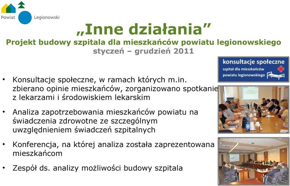 zbierano opinie mieszkańców, zorganizowano spotkanie z lekarzami i środowiskiem lekarskim Analiza zapotrzebowania