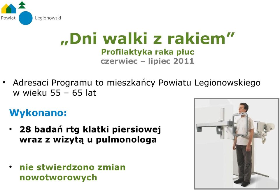 w wieku 55 65 lat Wykonano: 28 badań rtg klatki piersiowej