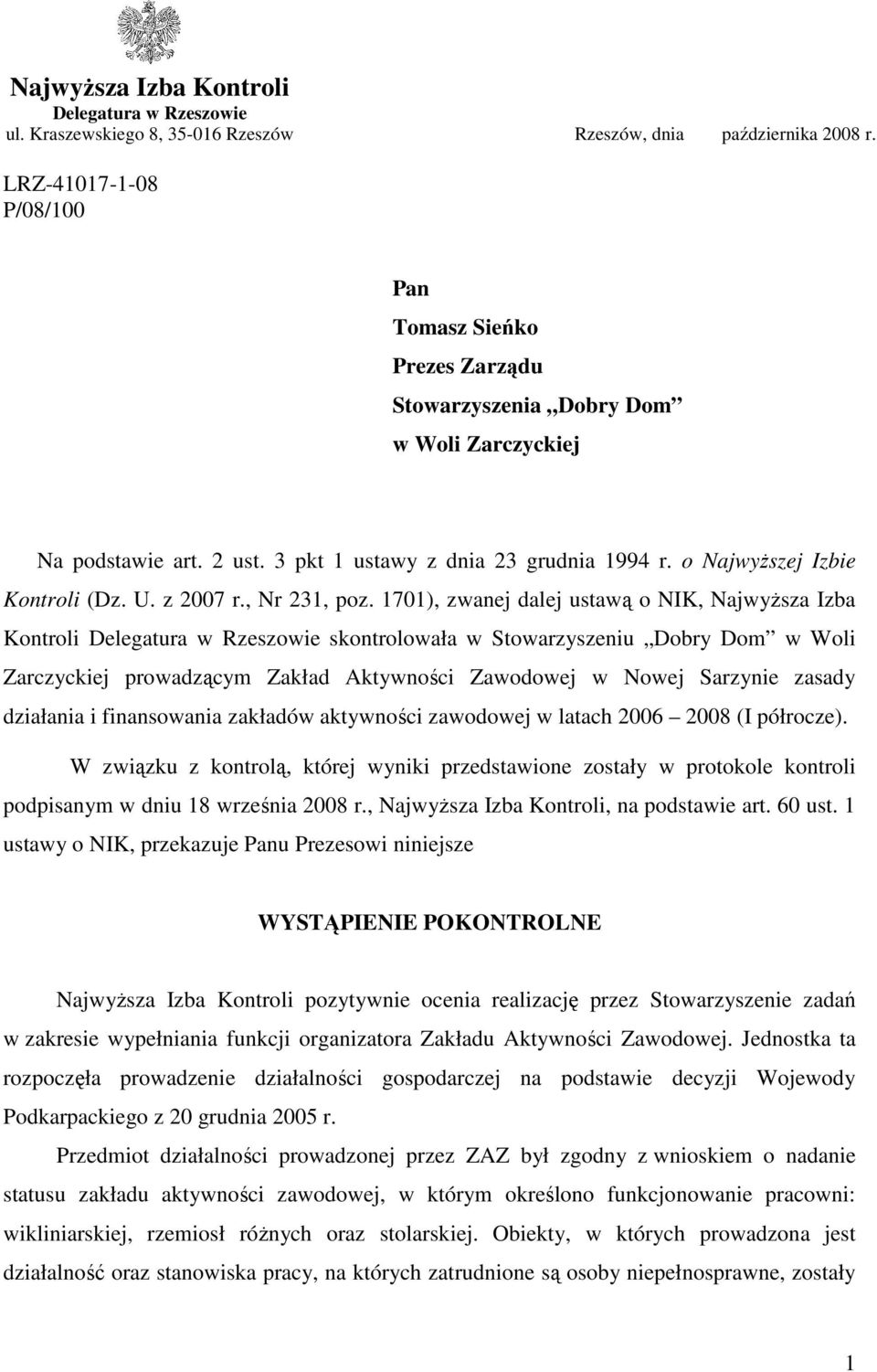 U. z 2007 r., Nr 231, poz.