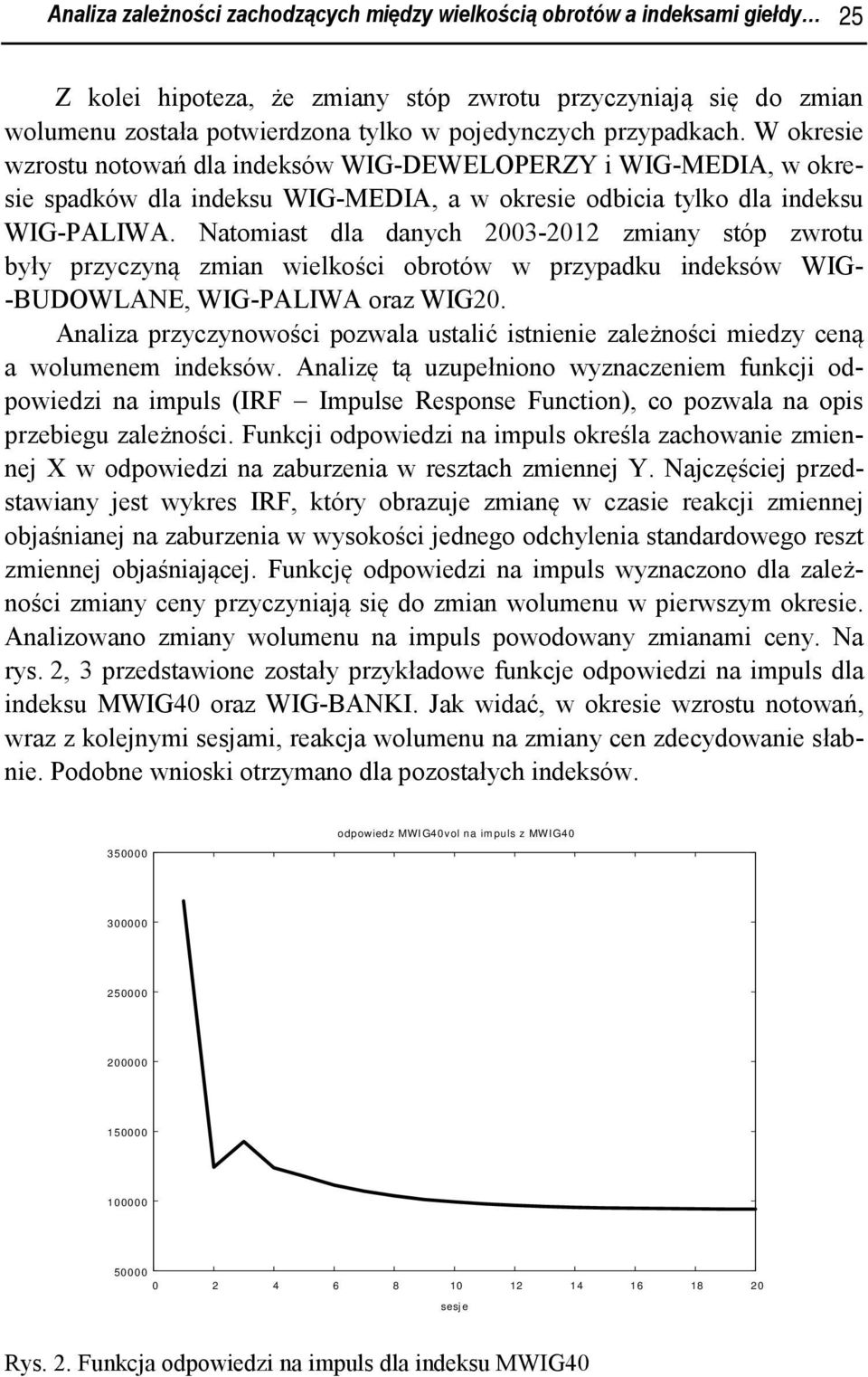Natomiast dla danych 2003-2012 zmiany stóp zwrotu były przyczyną zmian wielkości obrotów w przypadku indeksów WIG- -BUDOWLANE, WIG-PALIWA oraz WIG20.
