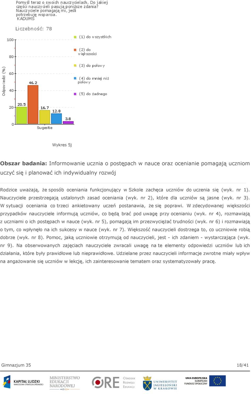 W sytuacji oceniania co trzeci ankietowany uczeń postanawia, że się poprawi. W zdecydowanej większości przypadków nauczyciele informują uczniów, co będą brać pod uwagę przy ocenianiu (wyk.