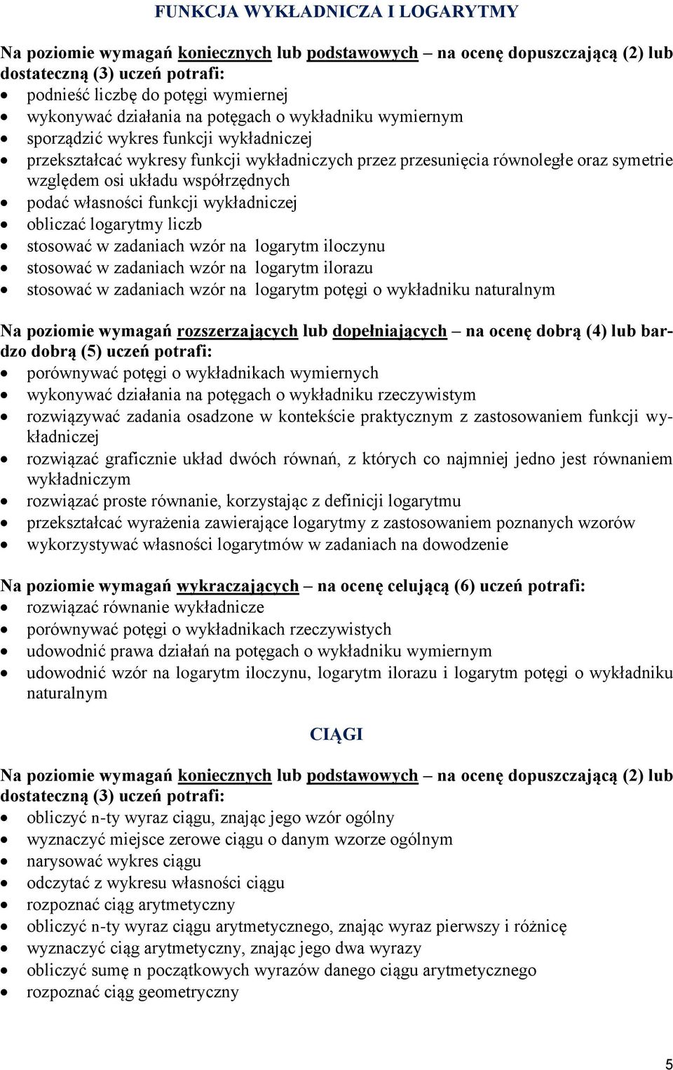 wykładniczej obliczać logarytmy liczb stosować w zadaniach wzór na logarytm iloczynu stosować w zadaniach wzór na logarytm ilorazu stosować w zadaniach wzór na logarytm potęgi o wykładniku naturalnym