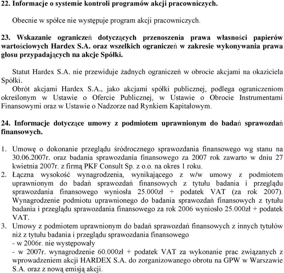 Statut Hardex S.A.
