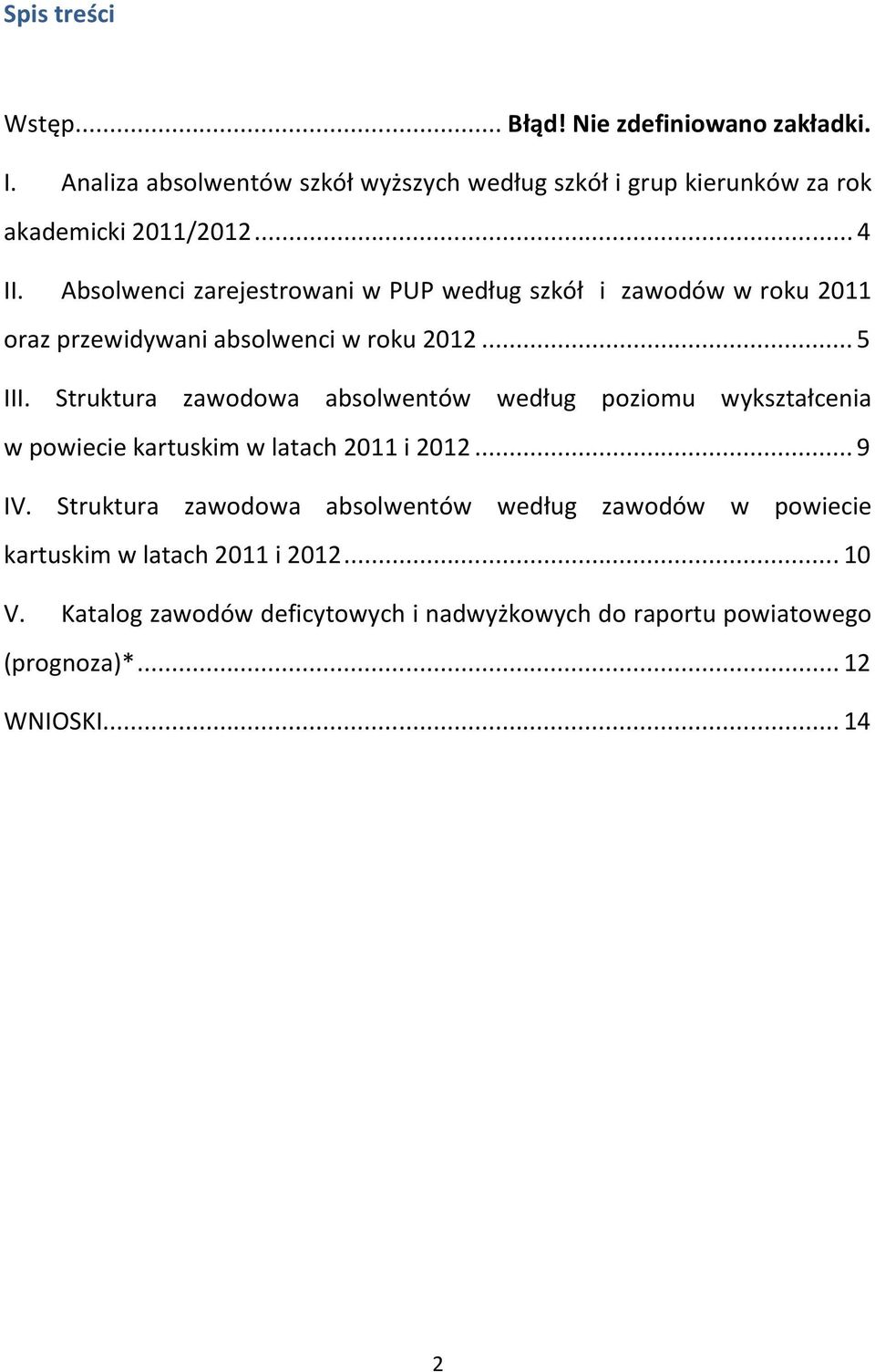 Absolwenci zarejestrowani w PUP według szkół i zawodów w roku 2011 oraz przewidywani absolwenci w roku 2012... 5 III.