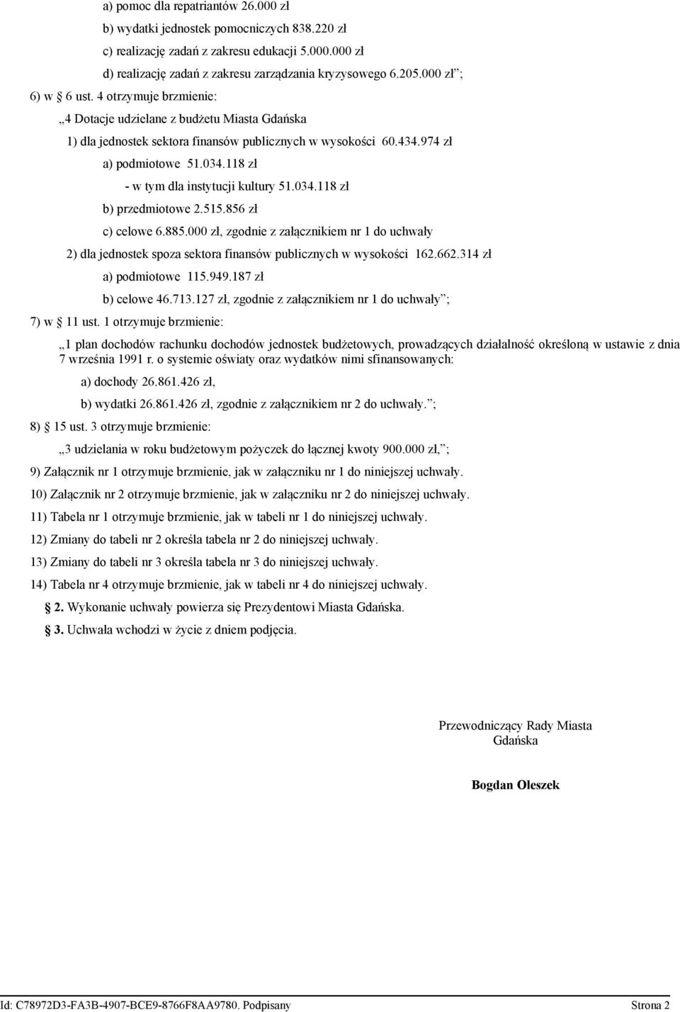 118 zł - w tym da instytucji kutury 51.034.118 zł b) przedmiotowe 2.515.856 zł c) ceowe 6.885.
