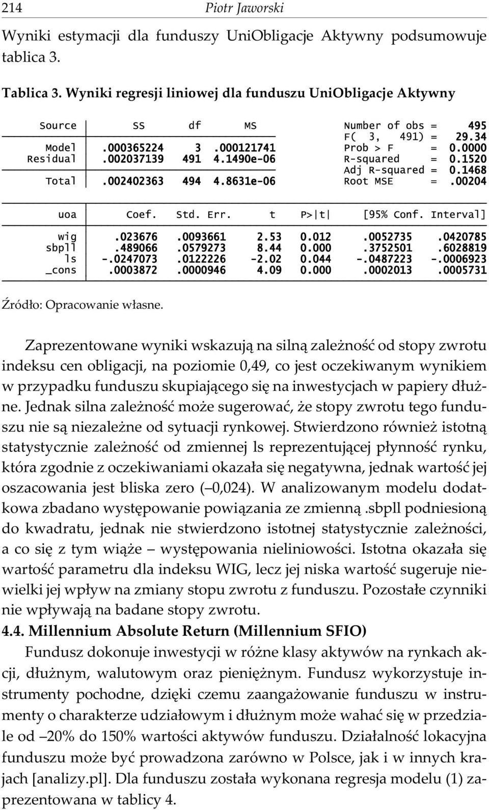 d³u - ne. Jednak silna zale noœæ mo e sugerowaæ, e stopy zwrotu tego funduszu nie s¹ niezale ne od sytuacji rynkowej.