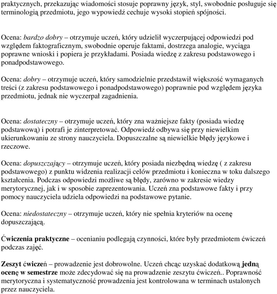 przykładami. Posiada wiedzę z zakresu podstawowego i ponadpodstawowego.