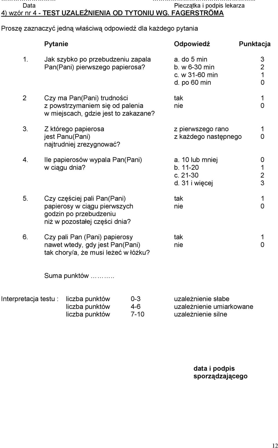 po 60 min 0 2 Czy ma Pan(Pani) trudności tak 1 z powstrzymaniem się od palenia nie 0 w miejscach, gdzie jest to zakazane? 3.