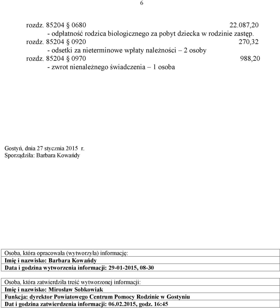 Sporządziła: Barbara Kowańdy Osoba, która opracowała (wytworzyła) informację: Imię i nazwisko: Barbara Kowańdy Data i godzina wytworzenia informacji: 29-01-2015,