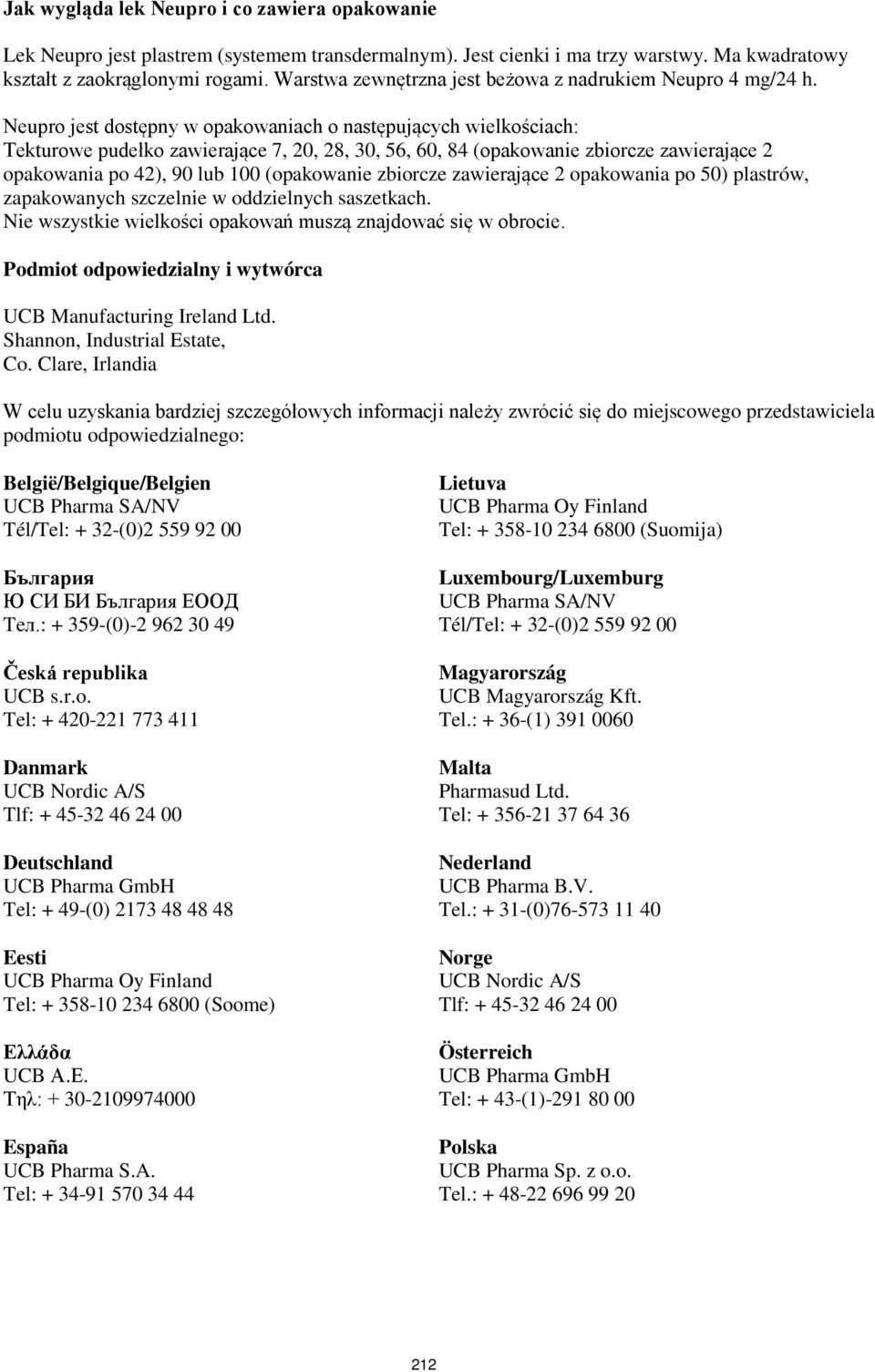 Neupro jest dostępny w opakowaniach o następujących wielkościach: Tekturowe pudełko zawierające 7, 20, 28, 30, 56, 60, 84 (opakowanie zbiorcze zawierające 2 opakowania po 42), 90 lub 100 (opakowanie