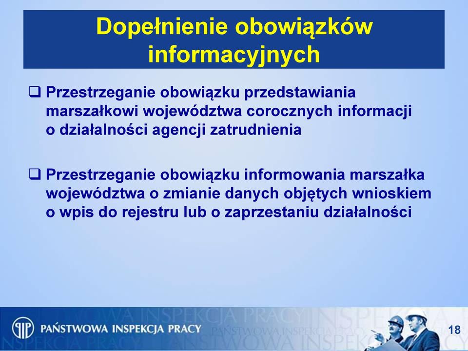 zatrudnienia Przestrzeganie obowiązku informowania marszałka województwa o